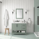 BANKS 42IN VANITY WITH SLAB DOOR IN SAGE GREEN WHITE QUARTZ TOP & CERAMIC BASIN