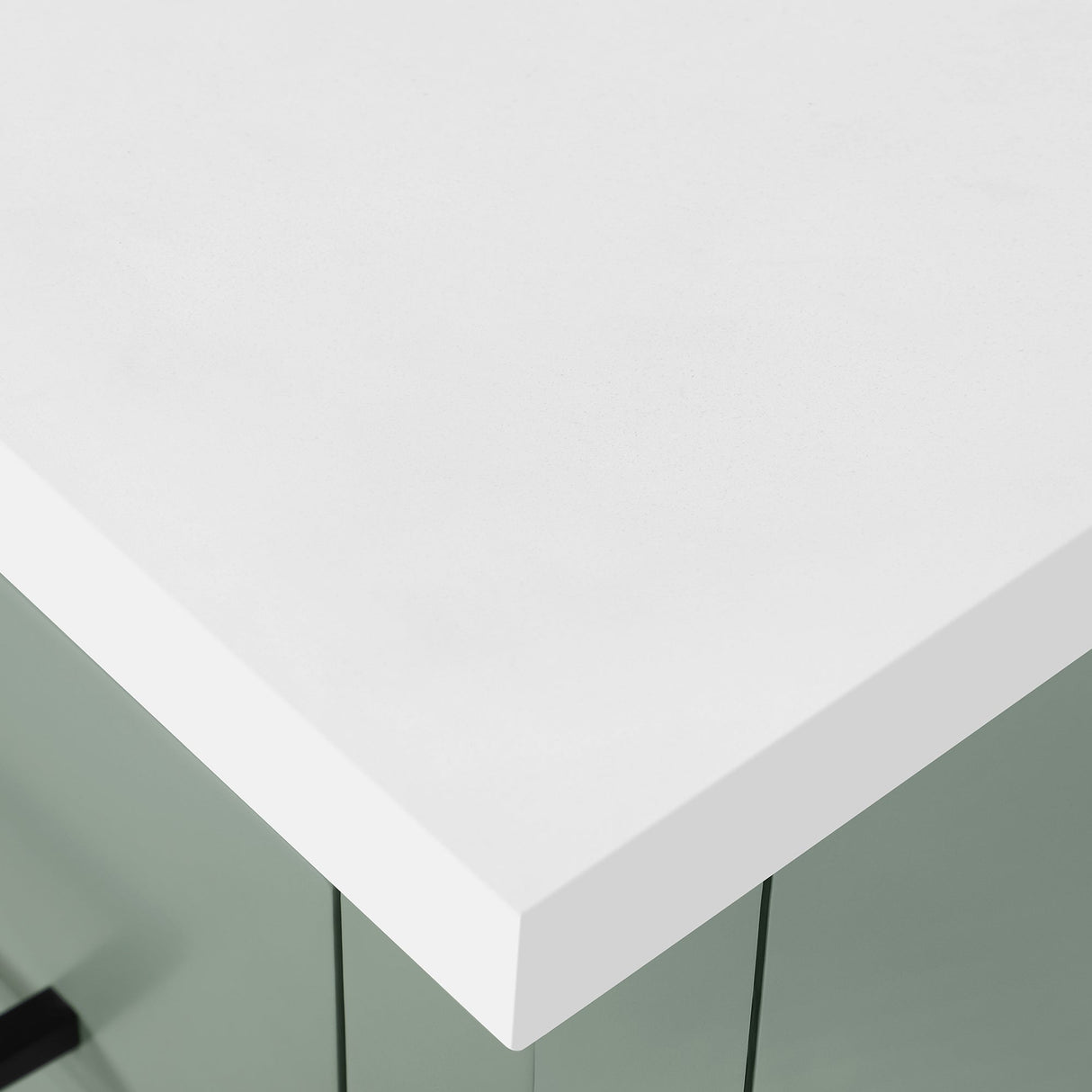 BANKS 42IN VANITY WITH SLAB DOOR IN SAGE GREEN WHITE QUARTZ TOP & CERAMIC BASIN