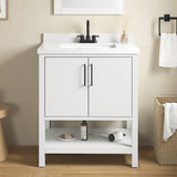 BANKS 30IN VANITY WITH SLAB DOOR IN WHITE WITH WHITE QUARTZ TOP & CERAMIC BASIN