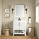 BANKS 30IN VANITY WITH SLAB DOOR IN WHITE WITH WHITE QUARTZ TOP & CERAMIC BASIN