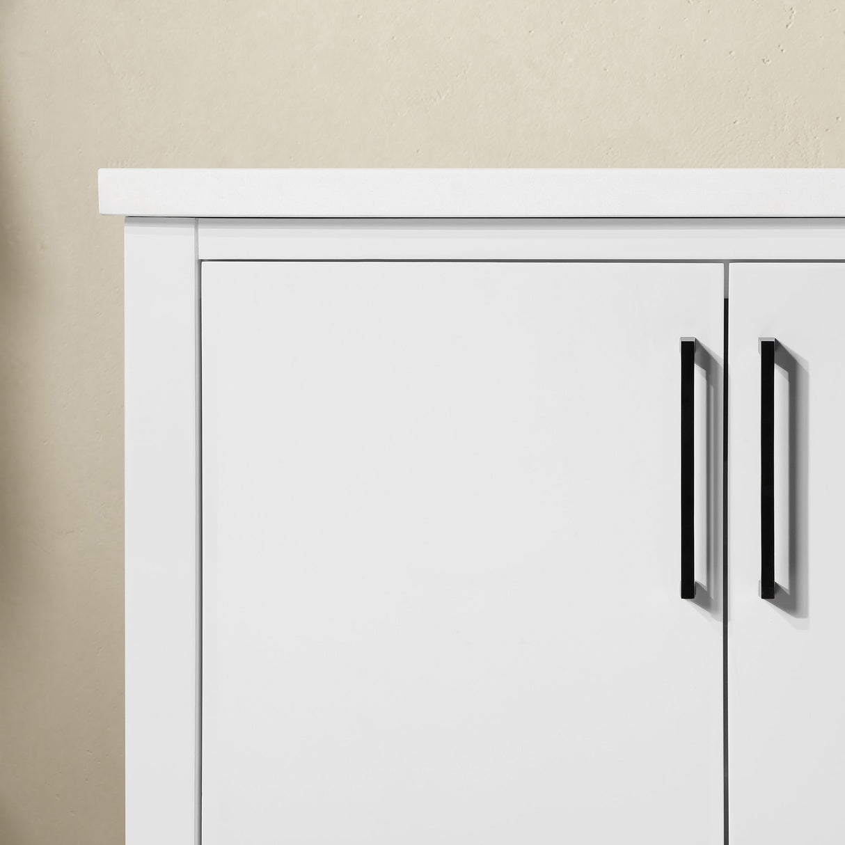 BANKS 30IN VANITY WITH SLAB DOOR IN WHITE WITH WHITE QUARTZ TOP & CERAMIC BASIN