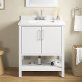 BANKS 30IN VANITY WITH SLAB DOOR IN WHITE WITH WHITE QUARTZ TOP & CERAMIC BASIN