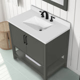 BANKS 36IN VANITY WITH SLAB DOOR IN CHARCOAL GREY WITH WHITE QUARTZ TOP & CERAMIC BASIN