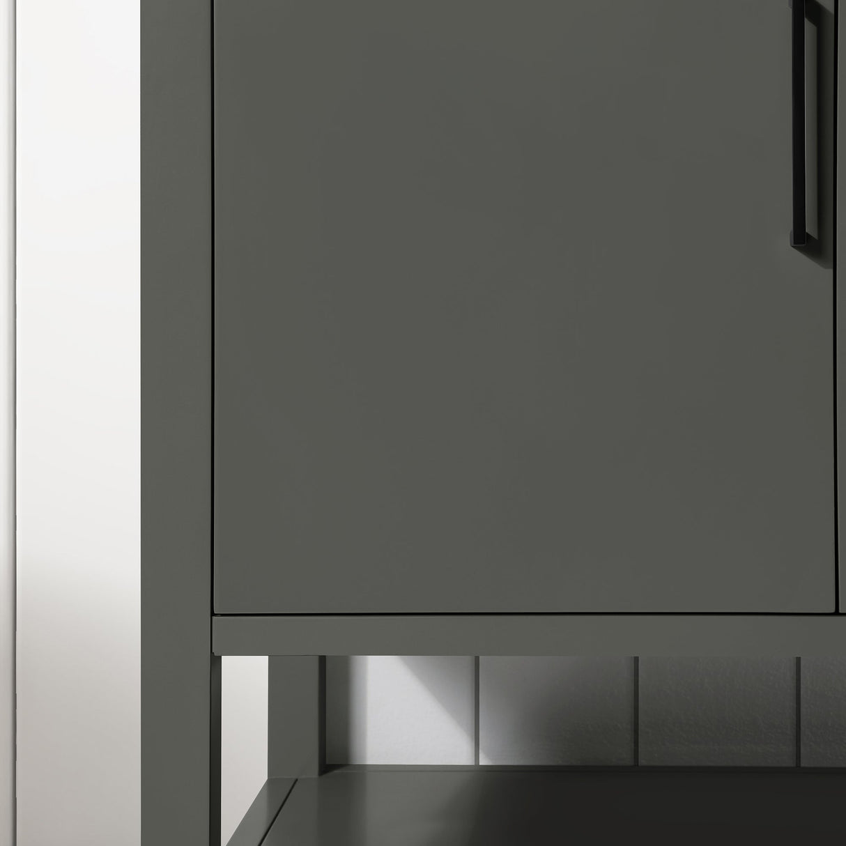 BANKS 36IN VANITY WITH SLAB DOOR IN CHARCOAL GREY WITH WHITE QUARTZ TOP & CERAMIC BASIN