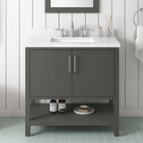 BANKS 36IN VANITY WITH SLAB DOOR IN CHARCOAL GREY WITH WHITE QUARTZ TOP & CERAMIC BASIN