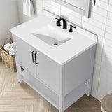 BANKS 36IN VANITY WITH SLAB DOOR IN DOVE GREY WITH WHITE QUARTZ TOP & CERAMIC BASIN