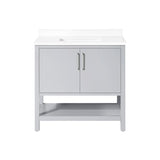 BANKS 36IN VANITY WITH SLAB DOOR IN DOVE GREY WITH WHITE QUARTZ TOP & CERAMIC BASIN