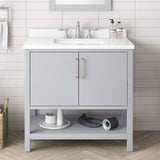 BANKS 36IN VANITY WITH SLAB DOOR IN DOVE GREY WITH WHITE QUARTZ TOP & CERAMIC BASIN