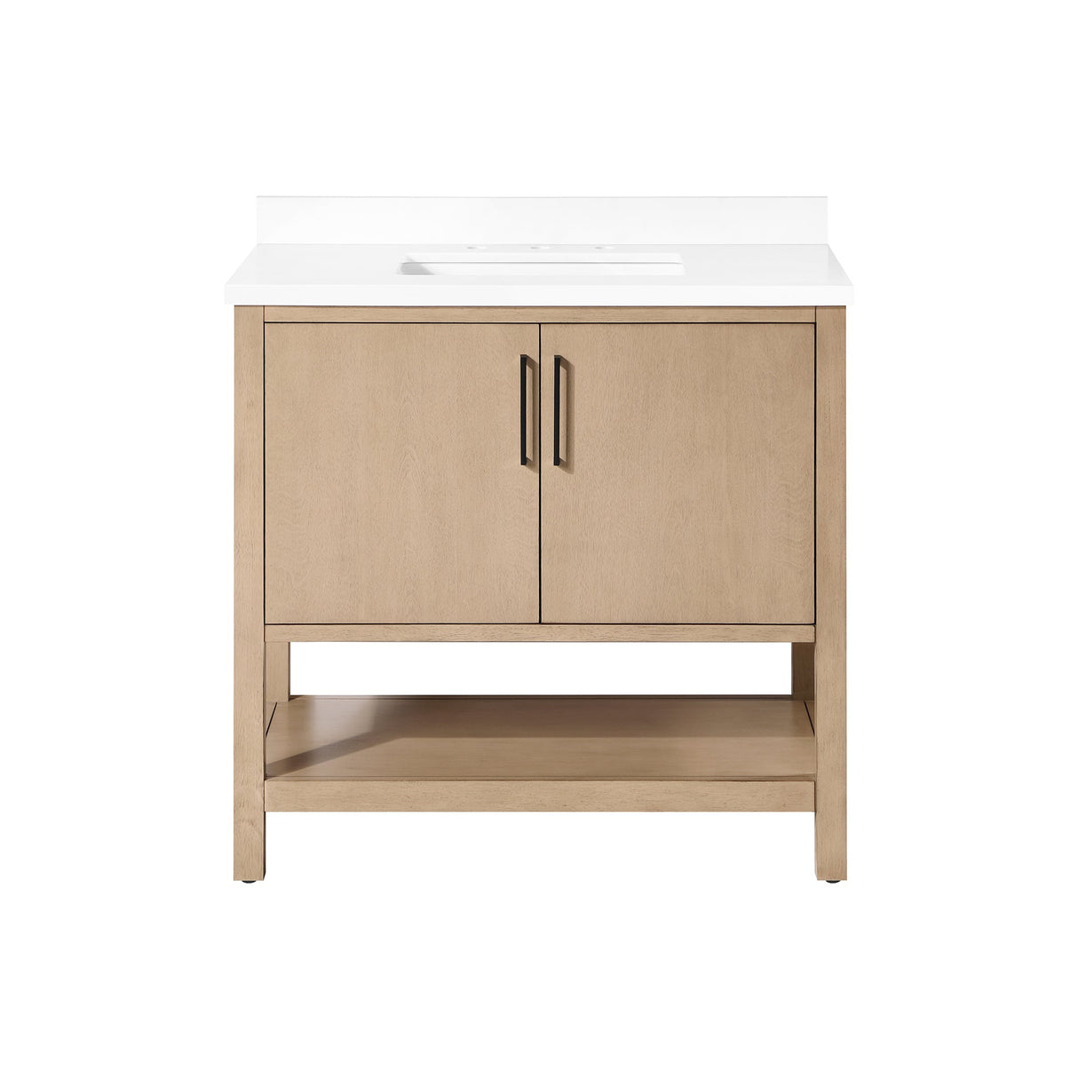 BANKS 36IN VANITY WITH SLAB DOOR WITH WHITE QUARTZ TOP & CERAMIC BASIN