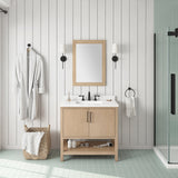 BANKS 36IN VANITY WITH SLAB DOOR IN SAHARA BIRCH WHITE QUARTZ TOP & CERAMIC BASIN