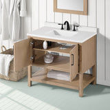 BANKS 36IN VANITY WITH SLAB DOOR IN SAHARA BIRCH WHITE QUARTZ TOP & CERAMIC BASIN