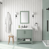 BANKS 36IN VANITY WITH SLAB DOOR IN SAGE GREEN WHITE QUARTZ TOP & CERAMIC BASIN