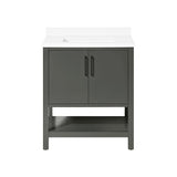 BANKS 30IN VANITY WITH SLAB DOOR IN CHARCOAL GREY WITH WHITE QUARTZ TOP & CERAMIC BASIN