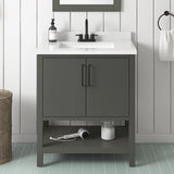 BANKS 30IN VANITY WITH SLAB DOOR IN CHARCOAL GREY WITH WHITE QUARTZ TOP & CERAMIC BASIN