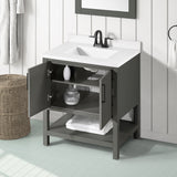 BANKS 30IN VANITY WITH SLAB DOOR IN CHARCOAL GREY WITH WHITE QUARTZ TOP & CERAMIC BASIN
