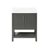 BANKS 30IN VANITY WITH SLAB DOOR IN CHARCOAL GREY WITH WHITE QUARTZ TOP & CERAMIC BASIN