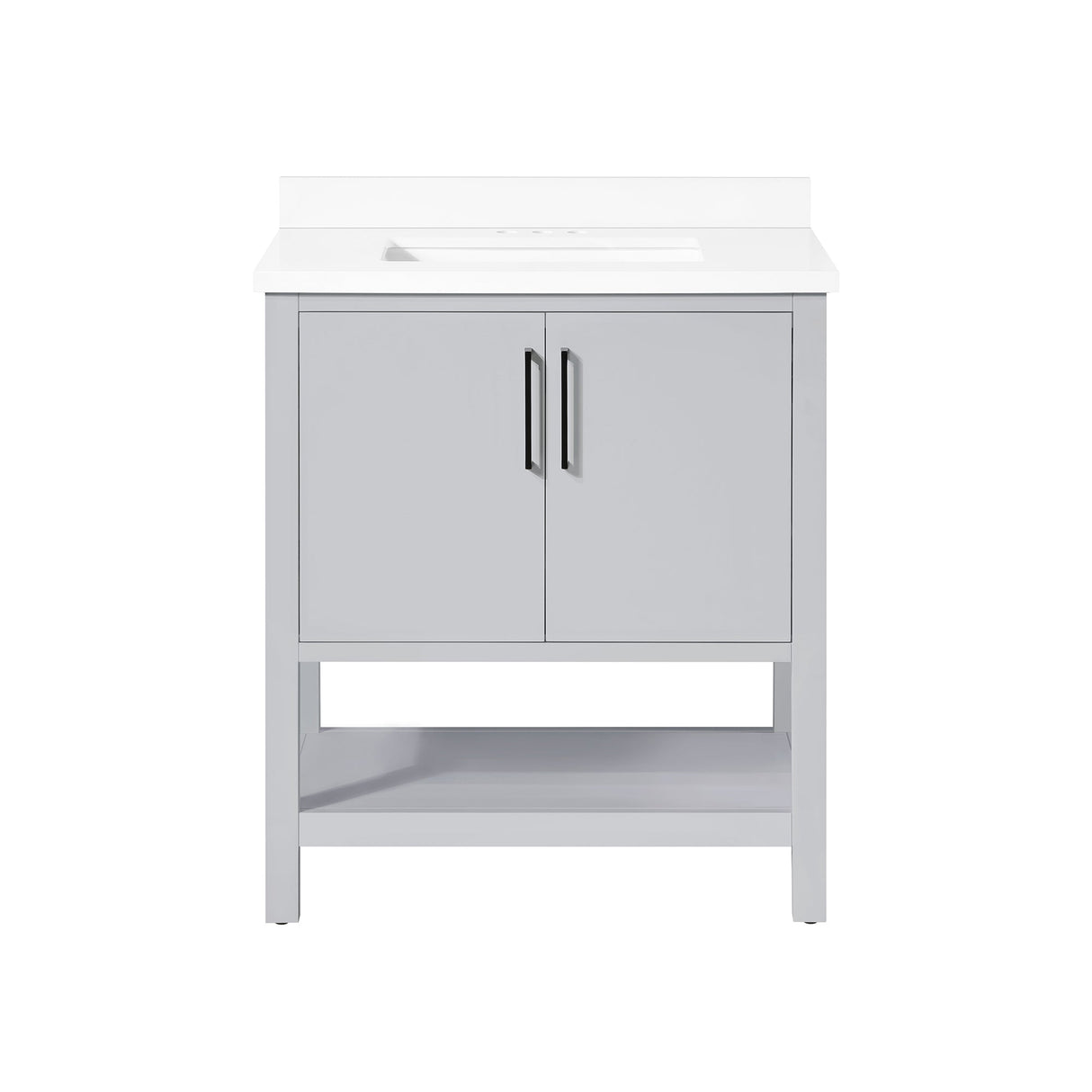 BANKS 30IN VANITY WITH SLAB DOOR IN DOVE GREY WITH WHITE QUARTZ TOP & CERAMIC BASIN