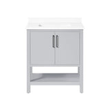 BANKS 30IN VANITY WITH SLAB DOOR IN DOVE GREY WITH WHITE QUARTZ TOP & CERAMIC BASIN