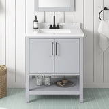 BANKS 30IN VANITY WITH SLAB DOOR IN DOVE GREY WITH WHITE QUARTZ TOP & CERAMIC BASIN