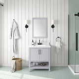 BANKS 30IN VANITY WITH SLAB DOOR IN DOVE GREY WITH WHITE QUARTZ TOP & CERAMIC BASIN