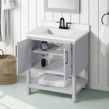 BANKS 30IN VANITY WITH SLAB DOOR IN DOVE GREY WITH WHITE QUARTZ TOP & CERAMIC BASIN