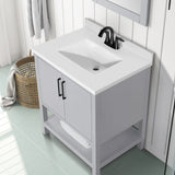 BANKS 30IN VANITY WITH SLAB DOOR IN DOVE GREY WITH WHITE QUARTZ TOP & CERAMIC BASIN