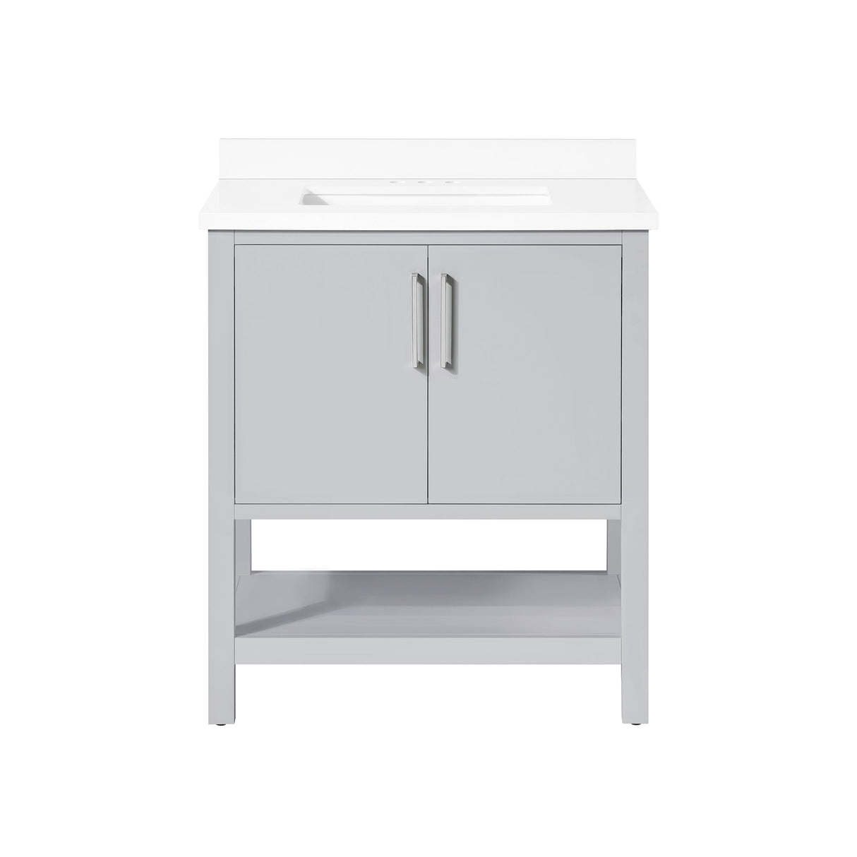 BANKS 30IN VANITY WITH SLAB DOOR IN DOVE GREY WITH WHITE QUARTZ TOP & CERAMIC BASIN