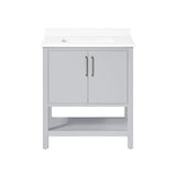 BANKS 30IN VANITY WITH SLAB DOOR IN DOVE GREY WITH WHITE QUARTZ TOP & CERAMIC BASIN