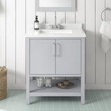 BANKS 30IN VANITY WITH SLAB DOOR IN DOVE GREY WITH WHITE QUARTZ TOP & CERAMIC BASIN