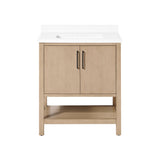 BANKS 30IN VANITY WITH SLAB DOOR IN SAHARA BIRCH WHITE QUARTZ TOP & CERAMIC BASIN