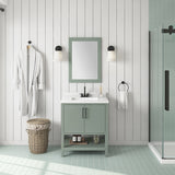 BANKS 30IN VANITY WITH SLAB DOOR IN SAGE GREEN WHITE QUARTZ TOP & CERAMIC BASIN