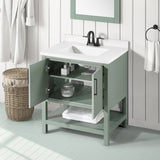 BANKS 30IN VANITY WITH SLAB DOOR IN SAGE GREEN WHITE QUARTZ TOP & CERAMIC BASIN