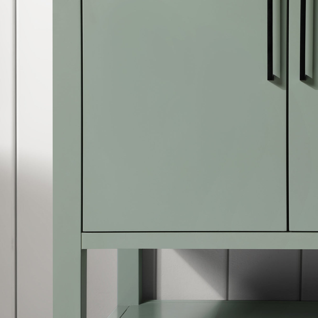 BANKS 30IN VANITY WITH SLAB DOOR IN SAGE GREEN WHITE QUARTZ TOP & CERAMIC BASIN