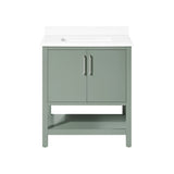 BANKS 30IN VANITY WITH SLAB DOOR IN SAGE GREEN WHITE QUARTZ TOP & CERAMIC BASIN