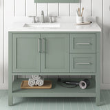 BANKS 42IN VANITY WITH SHAKER DOOR IN SAGE GREEN WHITE QUARTZ TOP & CERAMIC BASIN