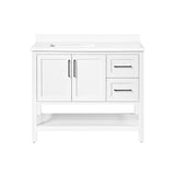 BANKS 42IN VANITY WITH SHAKER DOOR IN WHITE WITH WHITE QUARTZ TOP & CERAMIC BASIN