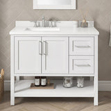 BANKS 42IN VANITY WITH SHAKER DOOR IN WHITE WITH WHITE QUARTZ TOP & CERAMIC BASIN