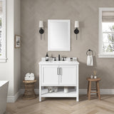 BANKS 36IN VANITY WITH SHAKER DOOR IN WHITE WITH WHITE QUARTZ TOP & CERAMIC BASIN