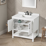 BANKS 36IN VANITY WITH SHAKER DOOR IN WHITE WITH WHITE QUARTZ TOP & CERAMIC BASIN