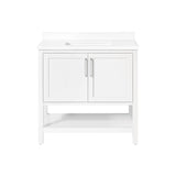 BANKS 36IN VANITY WITH SHAKER DOOR IN WHITE WITH WHITE QUARTZ TOP & CERAMIC BASIN