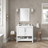 BANKS 36IN VANITY WITH SHAKER DOOR IN WHITE WITH WHITE QUARTZ TOP & CERAMIC BASIN