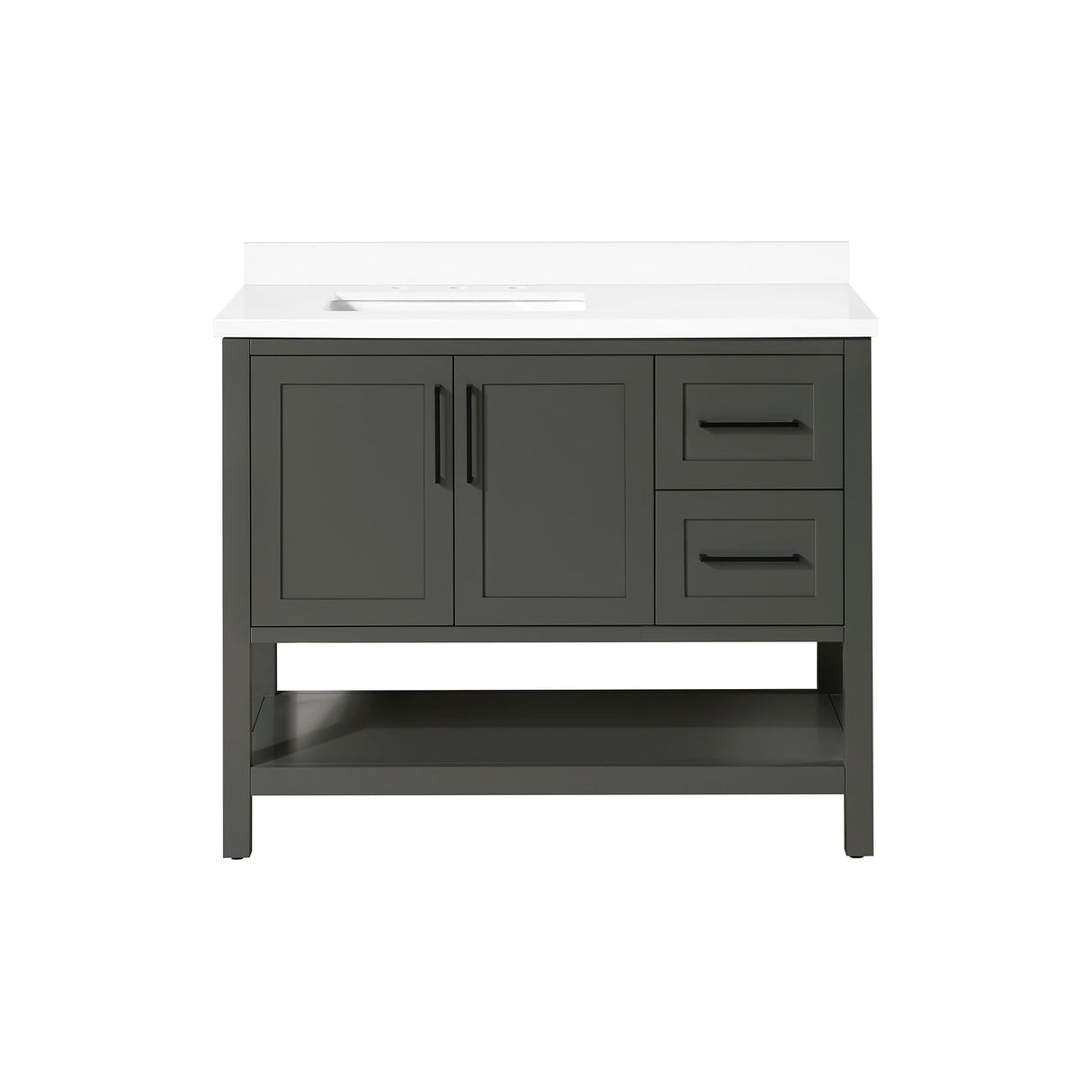 BANKS 42IN VANITY WITH SHAKER DOOR IN CHARCOAL GREY WITH WHITE QUARTZ TOP & CERAMIC BASIN