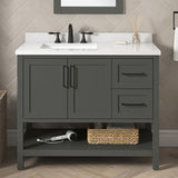 BANKS 42IN VANITY WITH SHAKER DOOR IN CHARCOAL GREY WITH WHITE QUARTZ TOP & CERAMIC BASIN