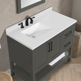 BANKS 42IN VANITY WITH SHAKER DOOR IN CHARCOAL GREY WITH WHITE QUARTZ TOP & CERAMIC BASIN