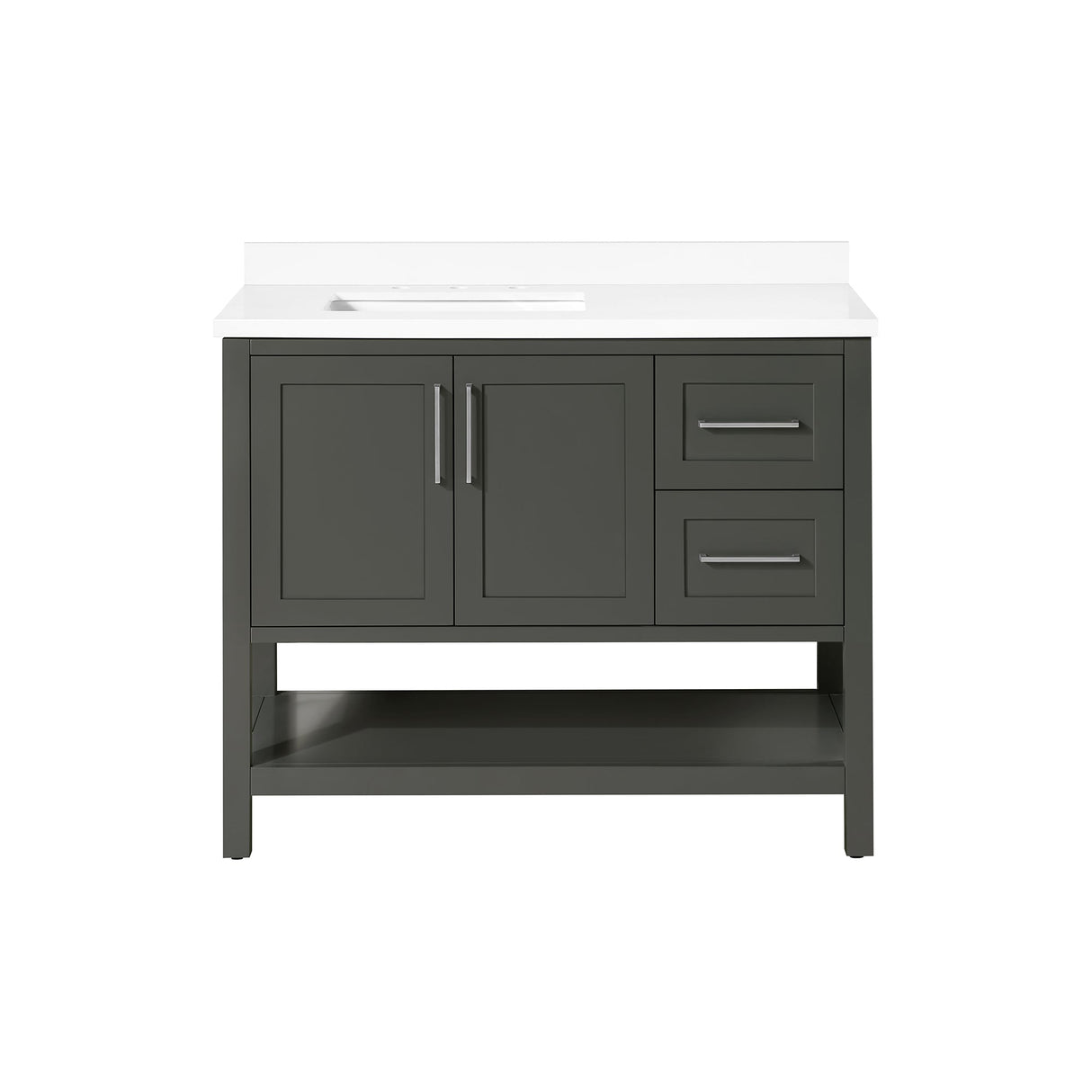 BANKS 42IN VANITY WITH SHAKER DOOR IN CHARCOAL GREY WITH WHITE QUARTZ TOP & CERAMIC BASIN