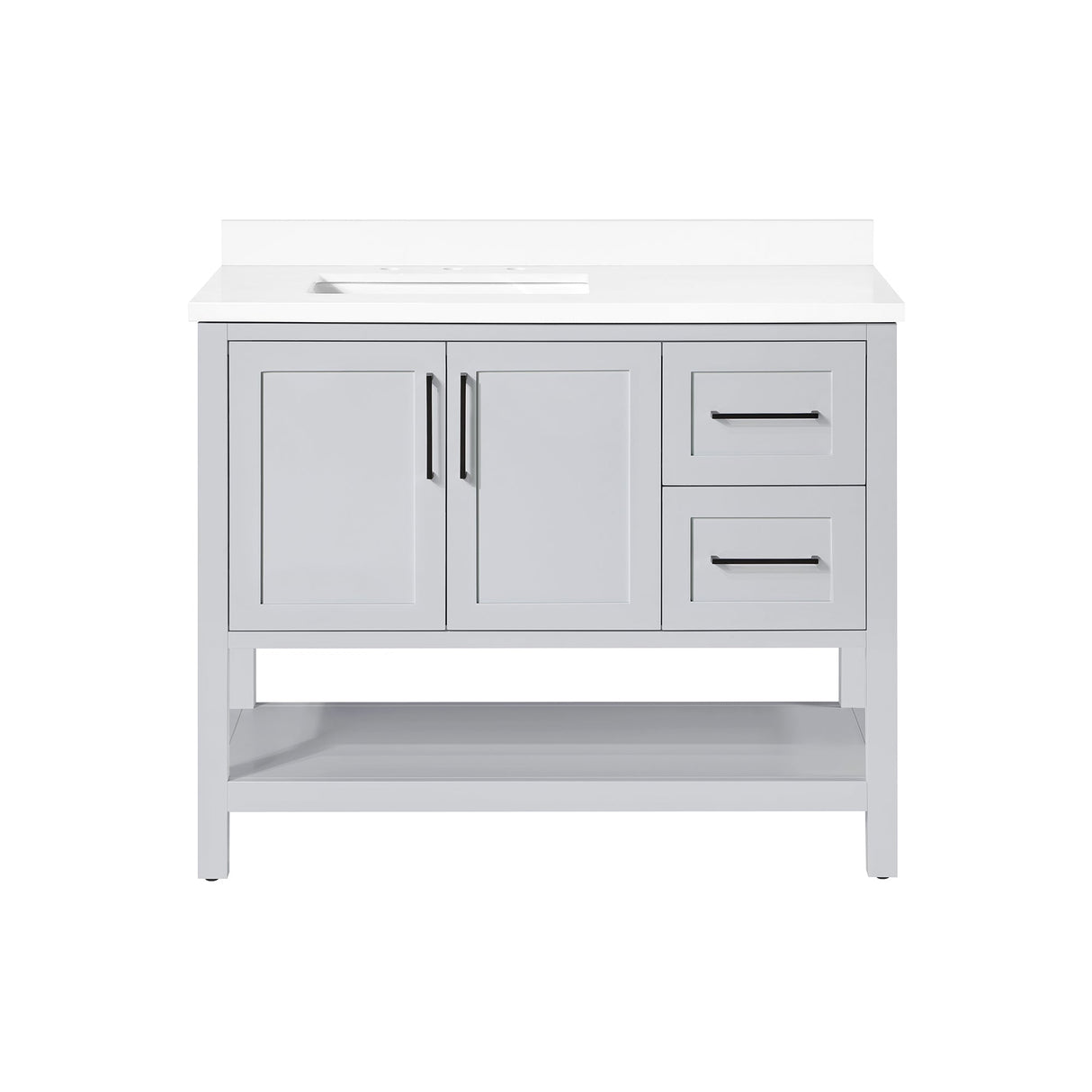 BANKS 42IN VANITY WITH SHAKER DOOR IN DOVE GREY WITH WHITE QUARTZ TOP & CERAMIC BASIN