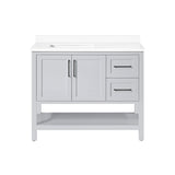 BANKS 42IN VANITY WITH SHAKER DOOR IN DOVE GREY WITH WHITE QUARTZ TOP & CERAMIC BASIN