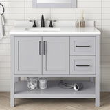 BANKS 42IN VANITY WITH SHAKER DOOR IN DOVE GREY WITH WHITE QUARTZ TOP & CERAMIC BASIN