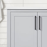 BANKS 42IN VANITY WITH SHAKER DOOR IN DOVE GREY WITH WHITE QUARTZ TOP & CERAMIC BASIN