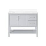 BANKS 42IN VANITY WITH SHAKER DOOR IN DOVE GREY WITH WHITE QUARTZ TOP & CERAMIC BASIN